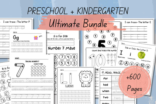 Preschool Pre-K + Kindergarten Learning Bundle | +600 Pages